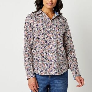 St. John's Bay Ditsy Floral Cotton Long Sleeve Regular‎ Fit Button-Down Shirt XL